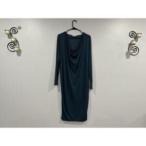 House of Dagmar Cowlneck Draped Front Long Sleeve Dress Teal Blue XS